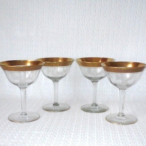 Tiffin Franciscan Rambler Rose Gold Encrusted Champagne Tall Sherbet Glasses Goblets  ~ Set of 4
