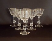 Libbey Rock Sharpe Charleston Pattern Cut Crystal Wine Cocktail Goblets Glasses Set of 6