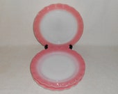 Hazel Atlas Crinoline Pink Ruffled Ripple Edge Glass Luncheon Plates Set of 6 Vintage Glassware