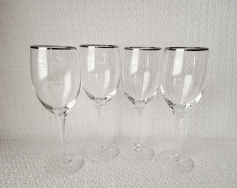 Lenox Crystal Ariel 8 1/4&quot; Water Glasses Goblets Platinum Rim ~ Set of 4