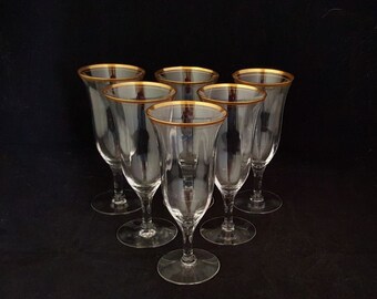 Gold Rim Optic Bowl Parfait or Cocktail Glasses (6) Vintage Elegant Glass