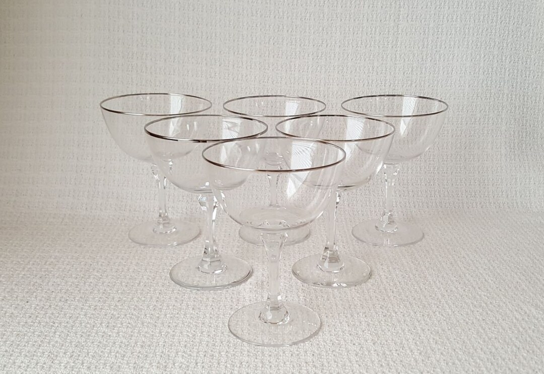 Lenox Crystal Montclair Champagne Glasses Goblets Platinum Rim Set of 6