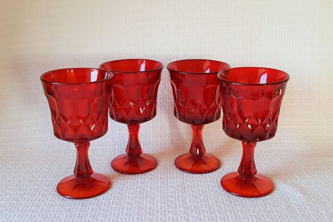 Noritake Perspective Ruby Red Glass Water Glasses Goblets Set of 4 Etsy