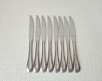 Oneida Satin Sand Dune Stainless Serrated Blade Steak Knives ~ Set of 8