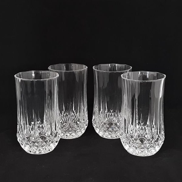 Cristal d'Arques Longchamp Pattern Crystal Large Highball Glasses Tall Tumblers ~ Set of 4