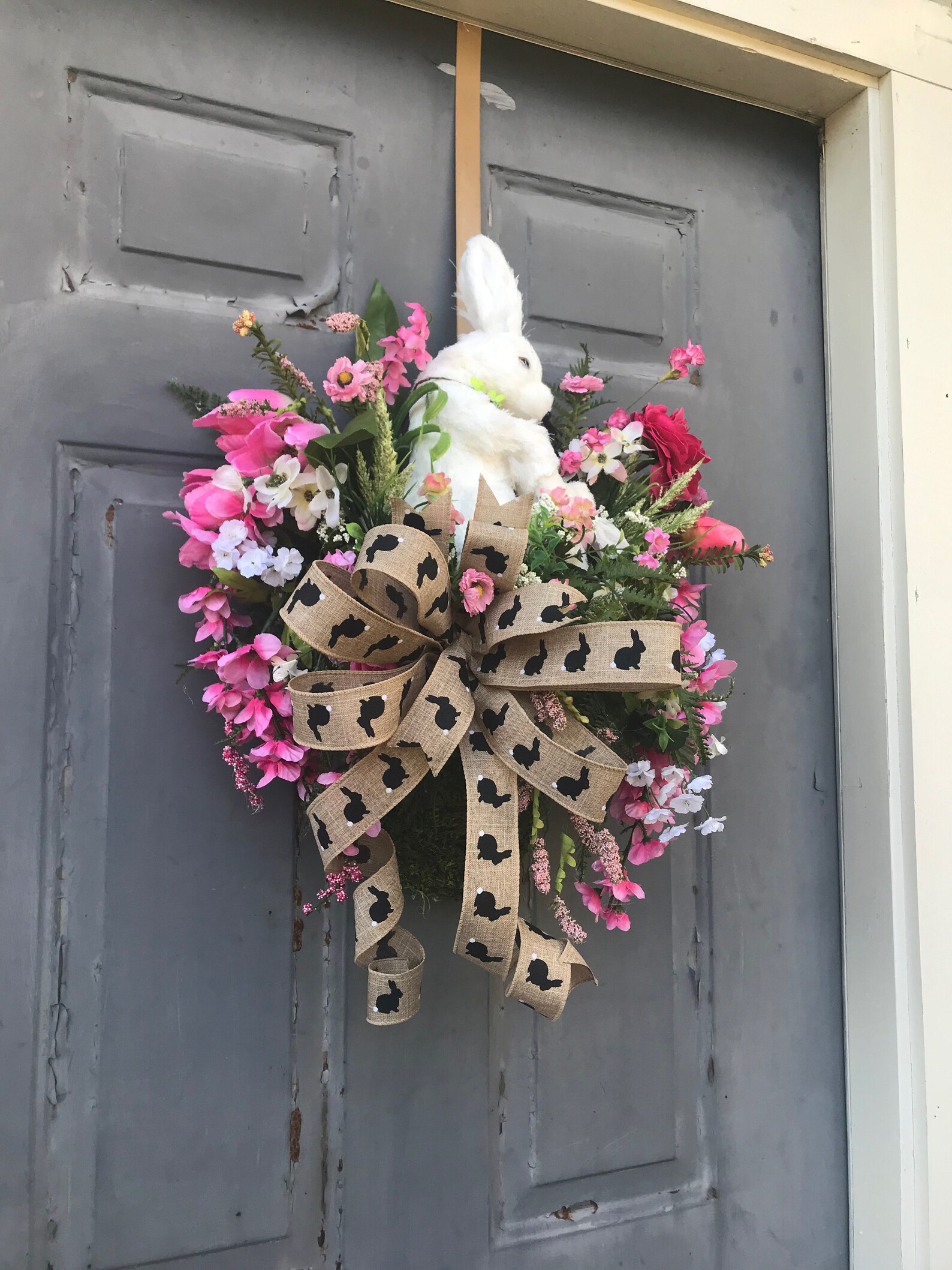 Spring Easter Bunny Basket Door Wreath Easter Wreath Spring Etsy