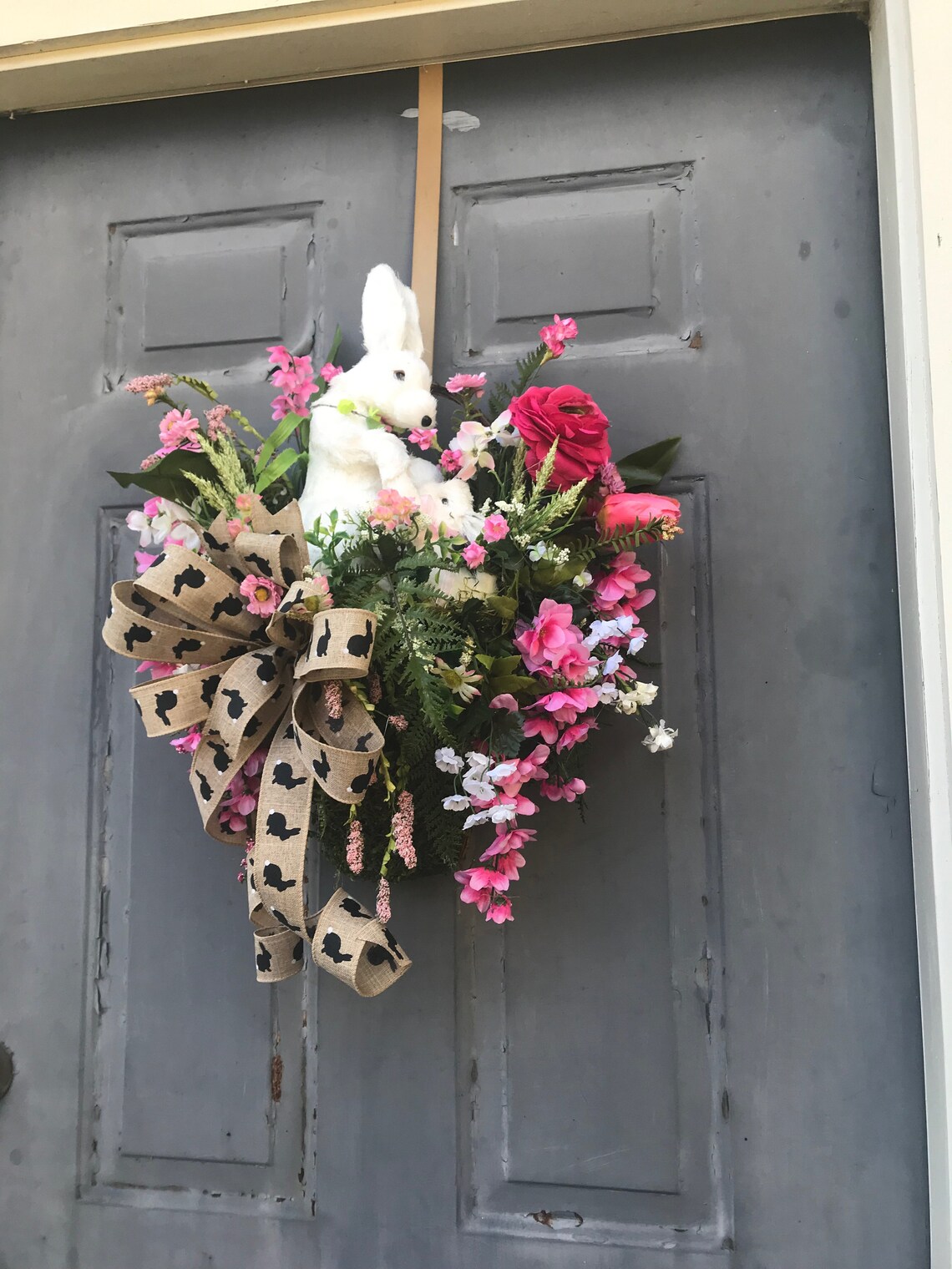 Spring Easter Bunny Basket Door Wreath Easter Wreath Spring Etsy
