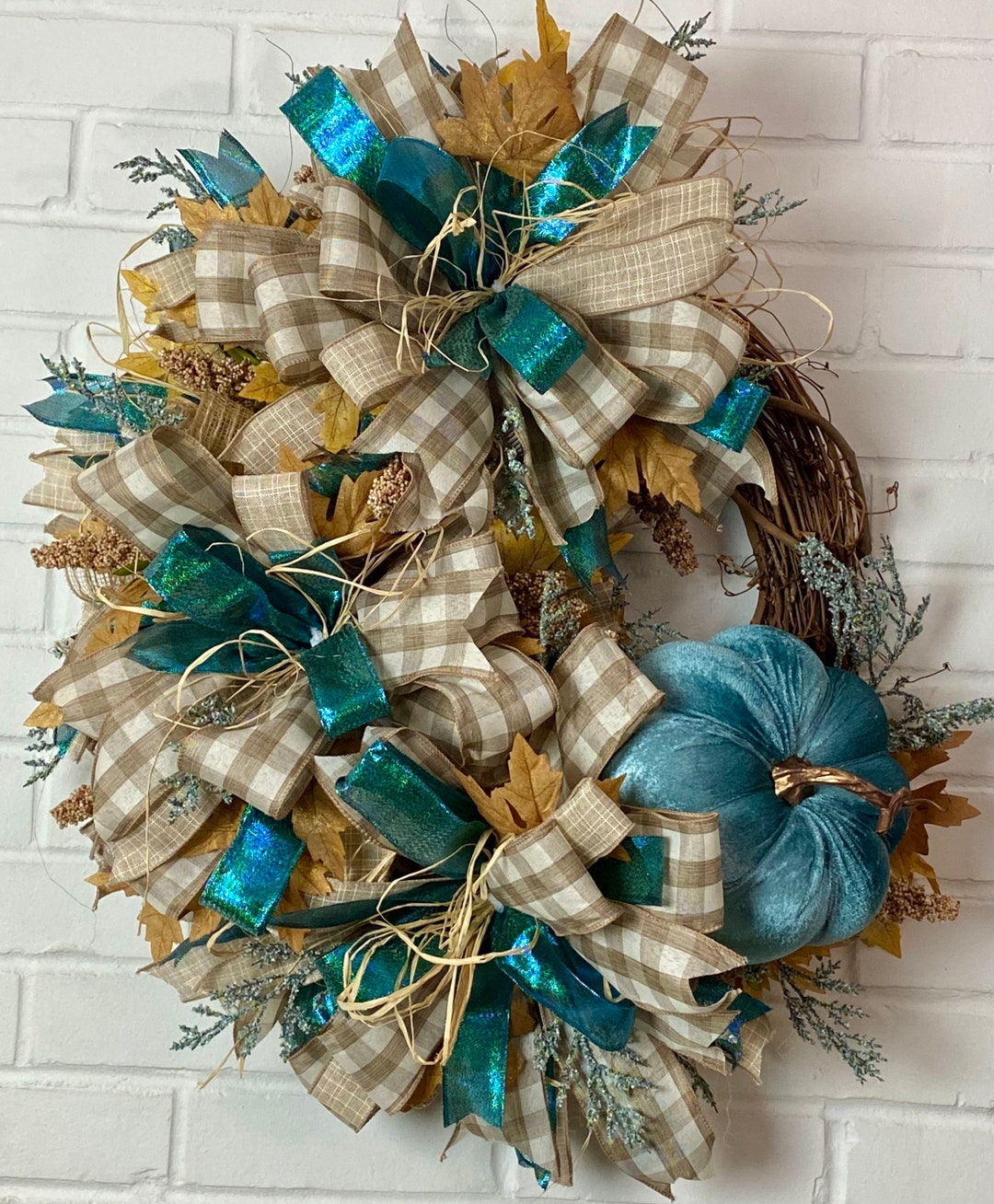 Fall Wreath Fall Decor Teal Wreath Pumpkin Wreath Pumpkin Etsy