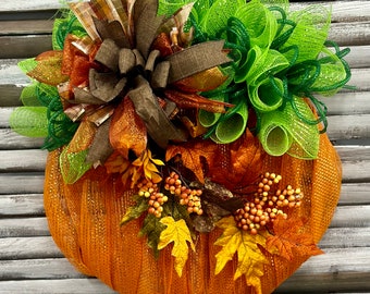 Pumpkin Wreath, Pumpkin Door Hanger, Fall Wreath, Fall Door Hanger, Autumn Wreath, Fall Decor, Pumpkin Decor, Thanksgiving Wreath,