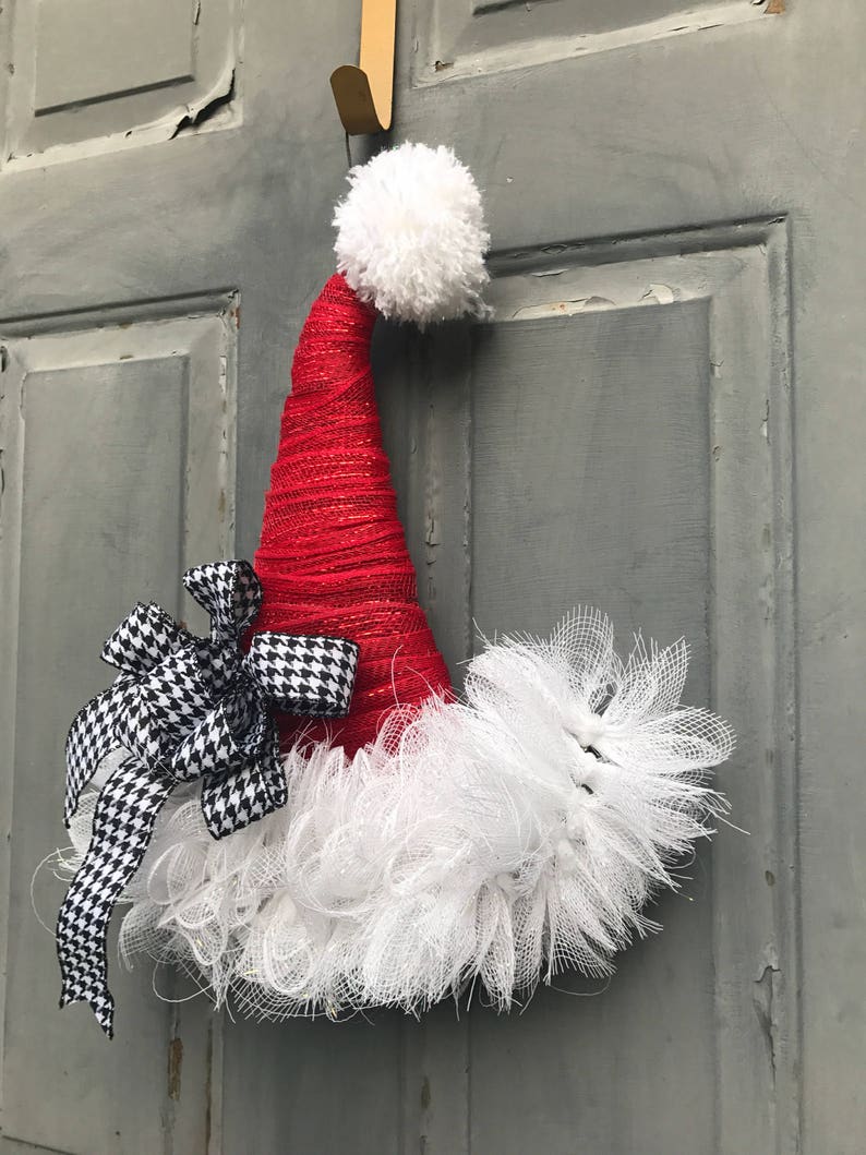 Santa Hat Wreath Santa Hat Door Hanger Santa Wreath Etsy