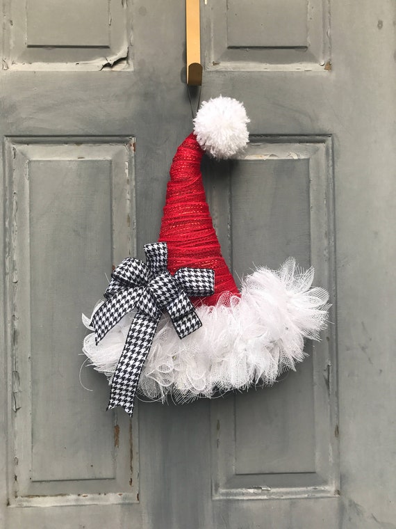 Santa Hat Wreath Santa Hat Door Hanger Santa Wreath Etsy