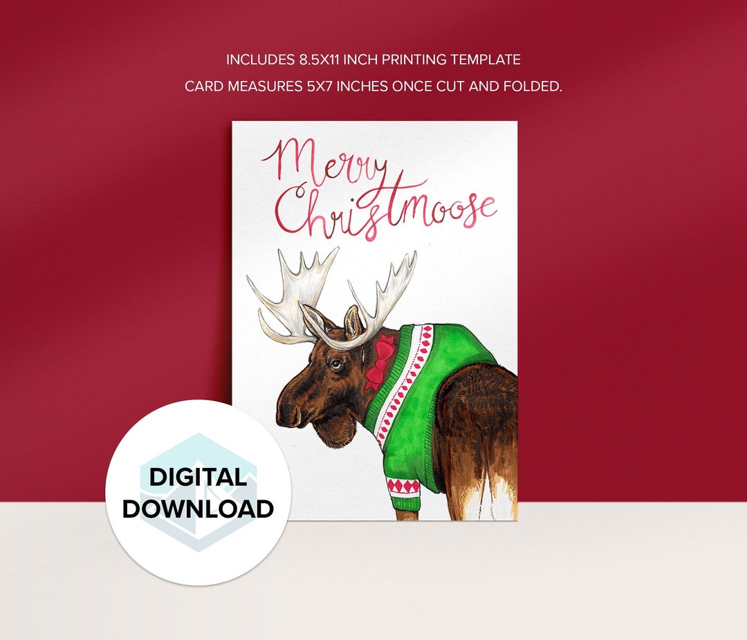 Printable Moose Christmas Card, Printable Christmas Card Funny, Digital ...