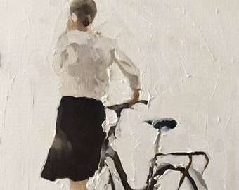 Women with bike,Prints, Canvas, Posters, Originals, Commissions - Fine Art - from original oil painting by James Coates