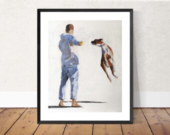 Jumping Boxer dog Painting, Prints, Canvas, Posters, Originals, Commissions, Fine Art - de pintura al óleo original de James Coates