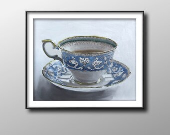 Cup of tea Painting - Still life art - Canvas and Paper Prints - Fine Art from original oil painting by James Coates