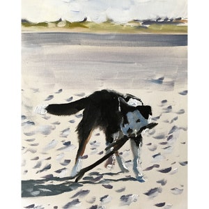 Dog on Beach Painting, Dog art, Dog Prints, posters,, commissions, Fine Art - from original oil painting by James Coates