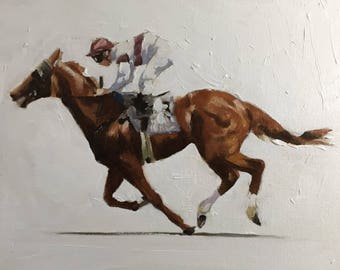 Racehorse Oil Painting, Equestrian Art Print, Canvas