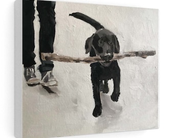 Black Labrador Puppy Print: Dog Art from Original Oil Painting