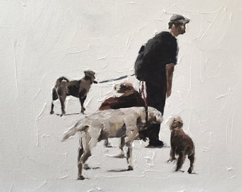 Dog Walker Art Print – Original Oil Painting, Dog Lover Gift