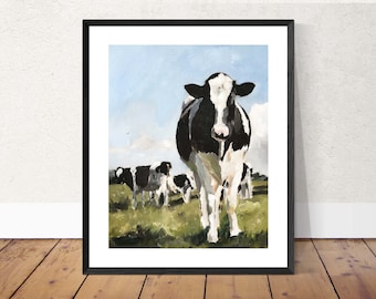 Cow Painting Print: Farmhouse Style Fine Art