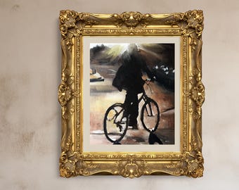 Cycling Art Print, Man on Bike, Original Oil Painting