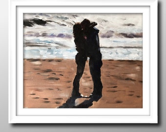 Couple on beach Painting, romance Wall art, Canvas Print, Fine Art - from original oil painting by James Coates