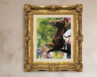 Horse Racing Art Print, Equine Oil Painting Style Poster