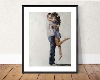 Couple in Love Oil Painting Print - Romantic Wall Art