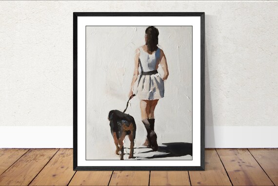 少女と犬のアートプリント、女性の肖像画、ジェームズ・コーツ