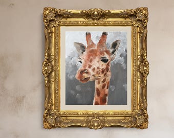 Giraffe Oil Painting Art Print: Animal Portrait Wall Decor