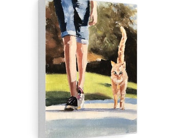 Cat and Human Oil Painting Art Print: Whimsical Wall Art