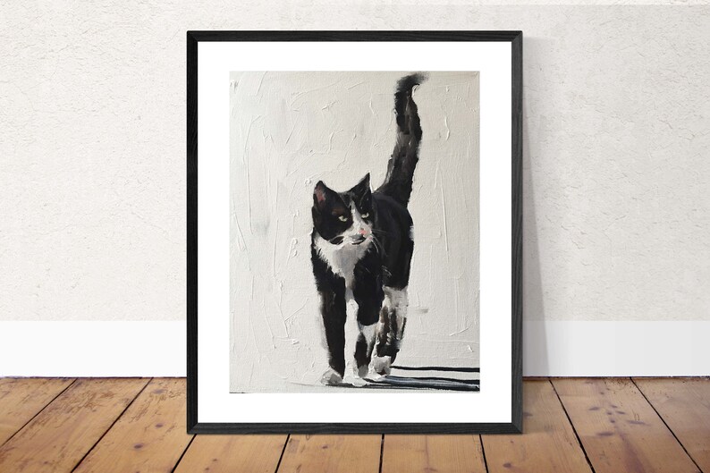 Black and White Cat Art Print: Fine Art Canvas, Original Oil Painting ...