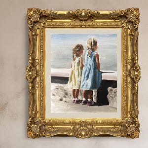 Cuadro de hermanas, cuadro de mejores amigas, póster de hermanos, arte de pared, impresión en lienzo, bellas artes, a partir de pintura al óleo original de James Coates