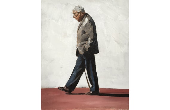 old man walking painting