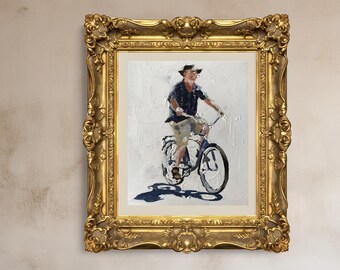 Man on Bicycle Painting, Fine Art Print, James Coates