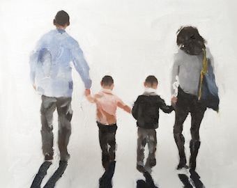 Family walking Painting, Family Wall art, Family Canvas Print, Family Fine Art ,  from original oil painting by James Coates