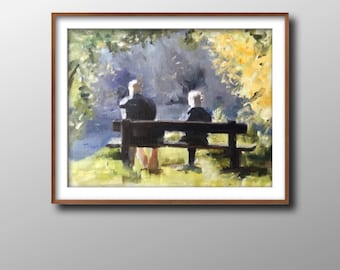 Couple on Bench Oil Painting Print - Fine Art Wall Decor