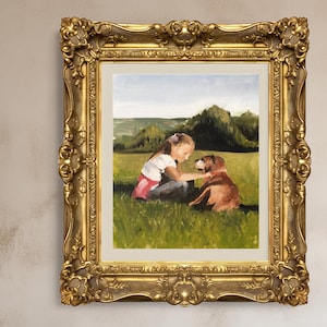 Pintura de niña y perro, póster de niño, arte de pared de perro, impresión en lienzo, bellas artes, a partir de pintura al óleo original de James Coates