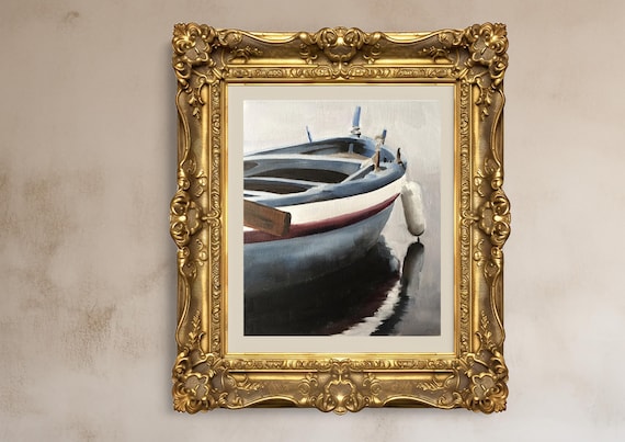 Boat Painting: Beach Scene Art Print on Canvas