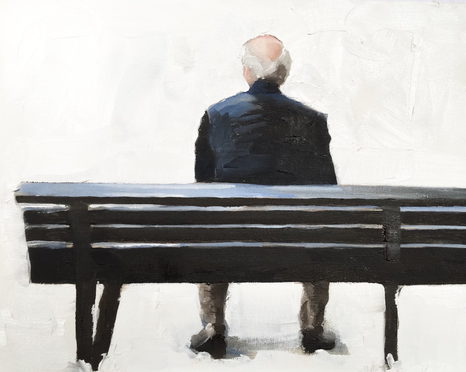 ベンチに座る男の絵画：ファインアートプリントまたはキャンバス 