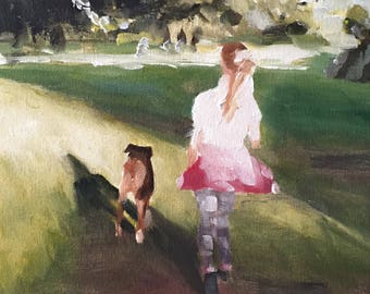 Girl and dog Painting, little girl Poster, Wall art, Canvas Print, Fine Art - from original oil painting by James Coates