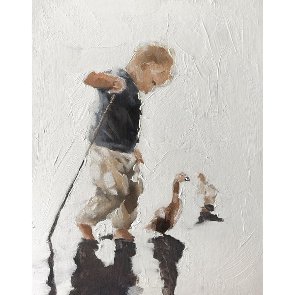Boy and ducks Painting, Poster, Wall art, Canvas Print - Fine Art - from original oil painting by James Coates