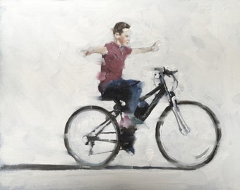 Konsttryck med pojke på cykel, cykling, konstaffisch, James Coates målning