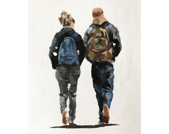 Couple Hiking Painting, PRINTS, Canvas,  Poster , Commissions, Fine Art - from original oil painting by James Coates