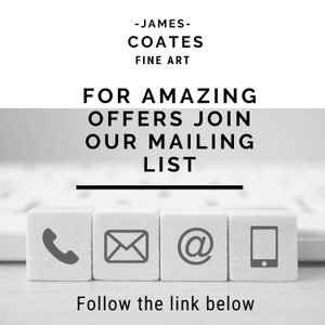 May include: Black and white image of four wooden blocks with icons on each block. The icons are a phone, an envelope, an at symbol, and a smartphone. The text "FOR AMAZING OFFERS JOIN OUR MAILING LIST" is above the blocks. The text "Follow the link below" is below the blocks.