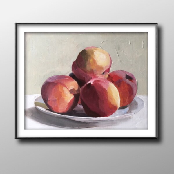 Peaches Oil Painting Print: Fine Art Still Life