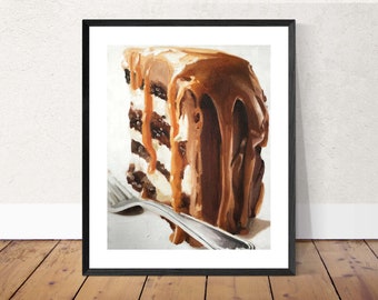 Chocolate Cake Painting: Still Life Fine Art Print on Canvas