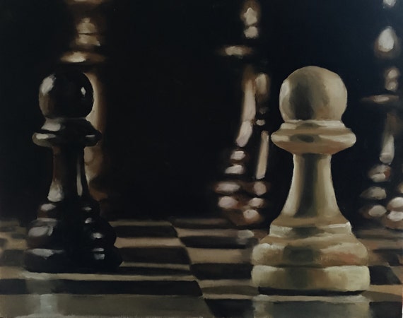 A Game of Chess (oil on panel)