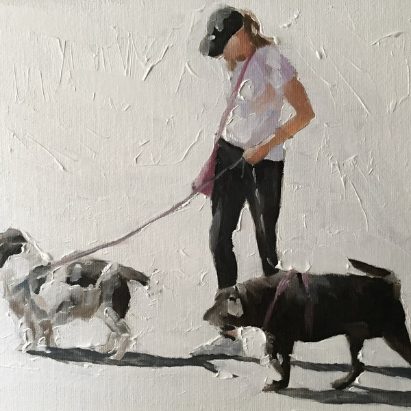 Dog walker Painting, PRINTS, Canvas, Posters, Originals, Commissions - Fine Art - from original oil painting by James Coates