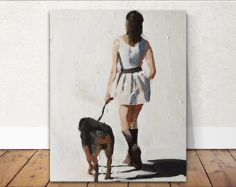 犬と女性のアートプリント 少女と犬のアートプリント、女性の肖像画、ジェームズ・コーツ